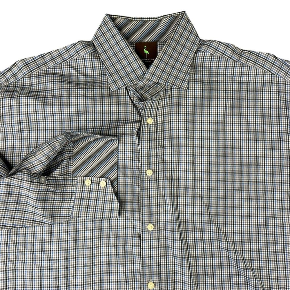 Tailorbyrd Mens Button Up Shirt‎ Size 2XL XXL Blue Tan Plaid Check Flip Cuff